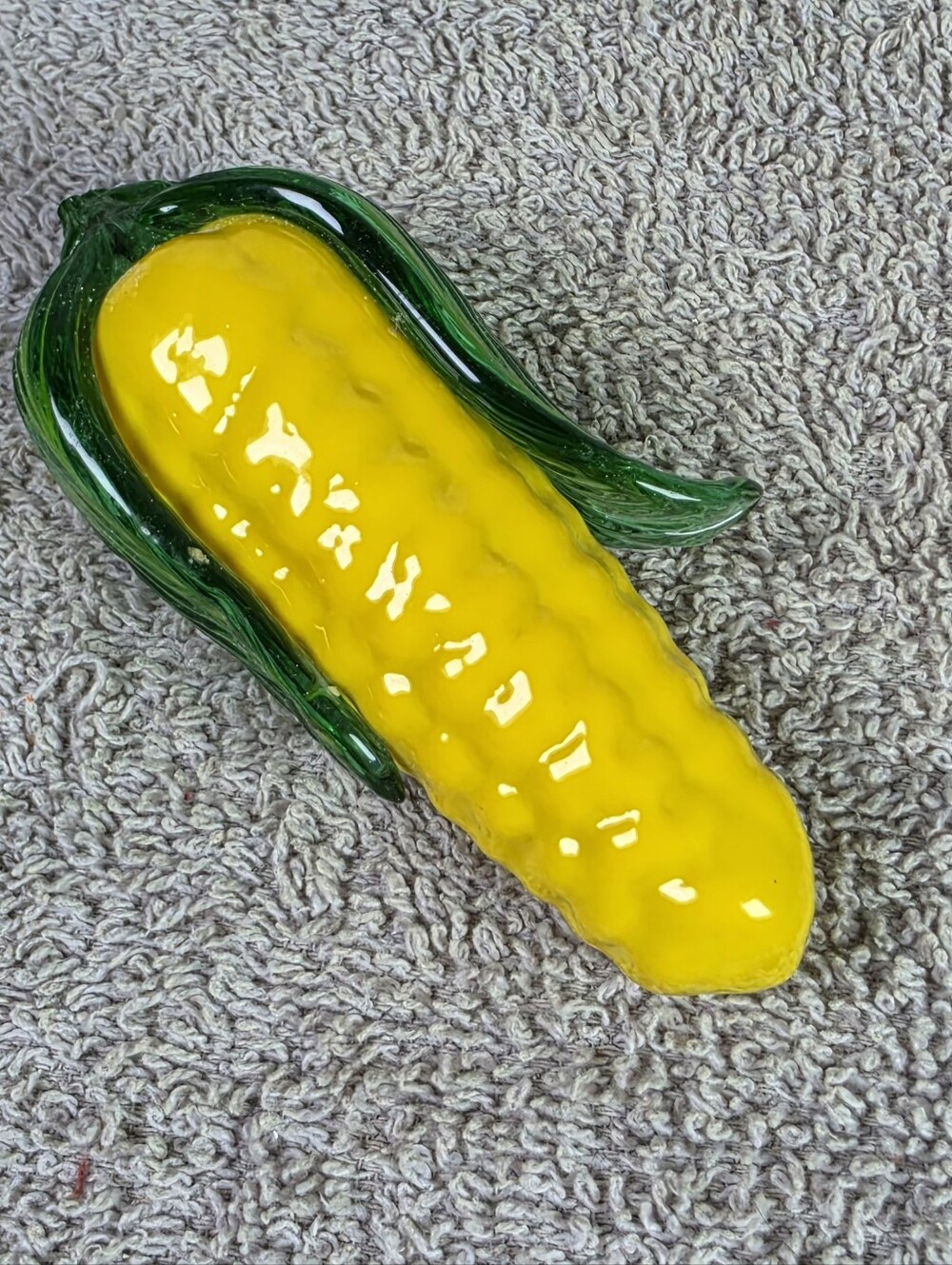 Glass Corn Figurine - Yellow and Green